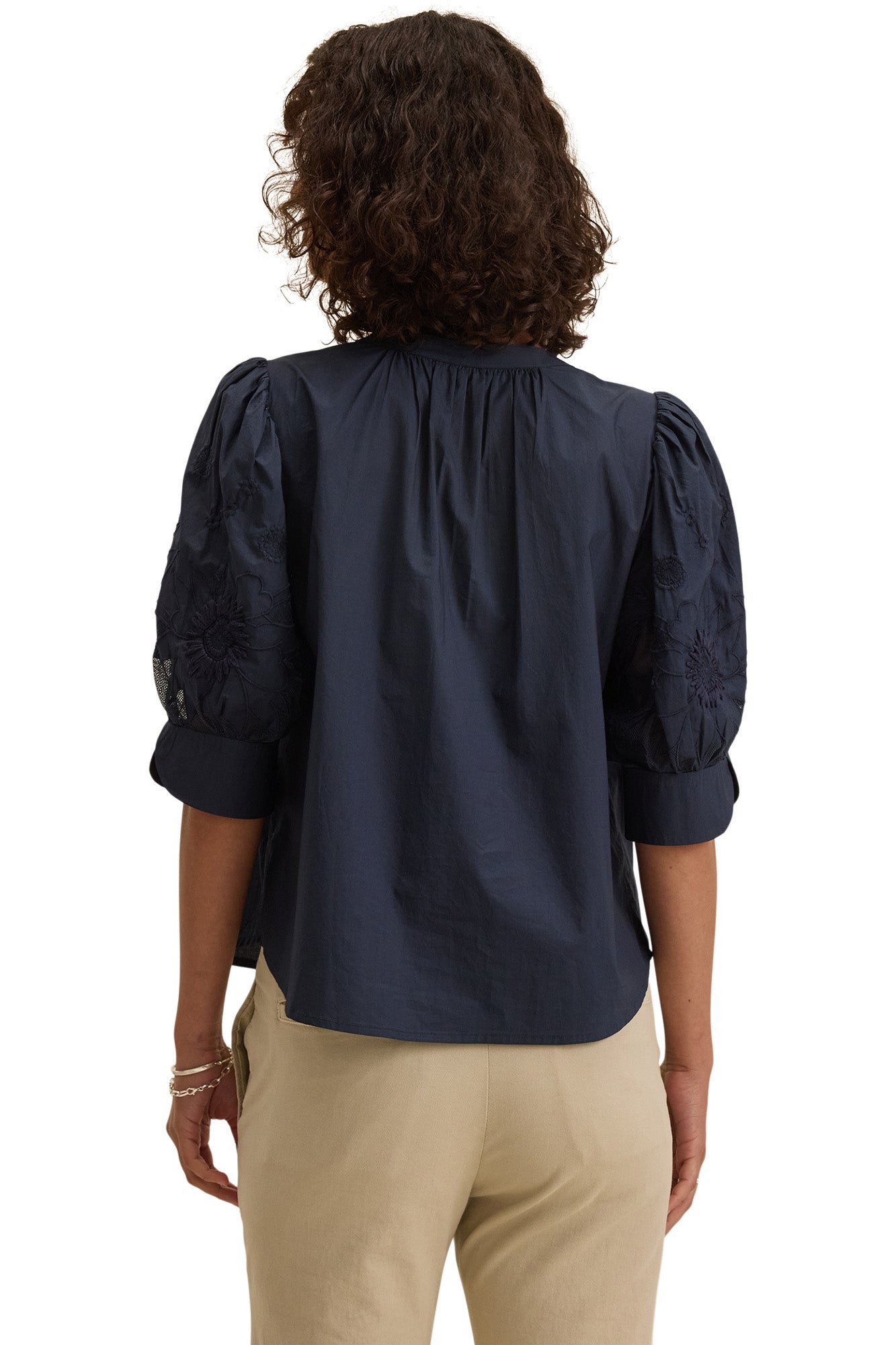 Velvet Laria Sunflower Embroidered Top in Navy