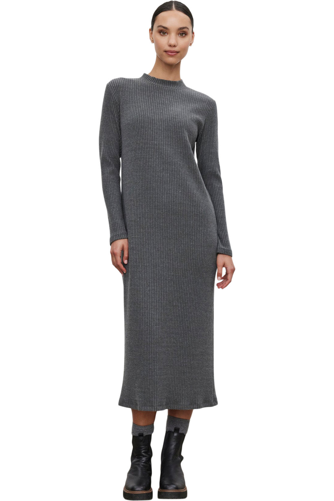 Velvet Liz Ribbed Dress in Charcoal