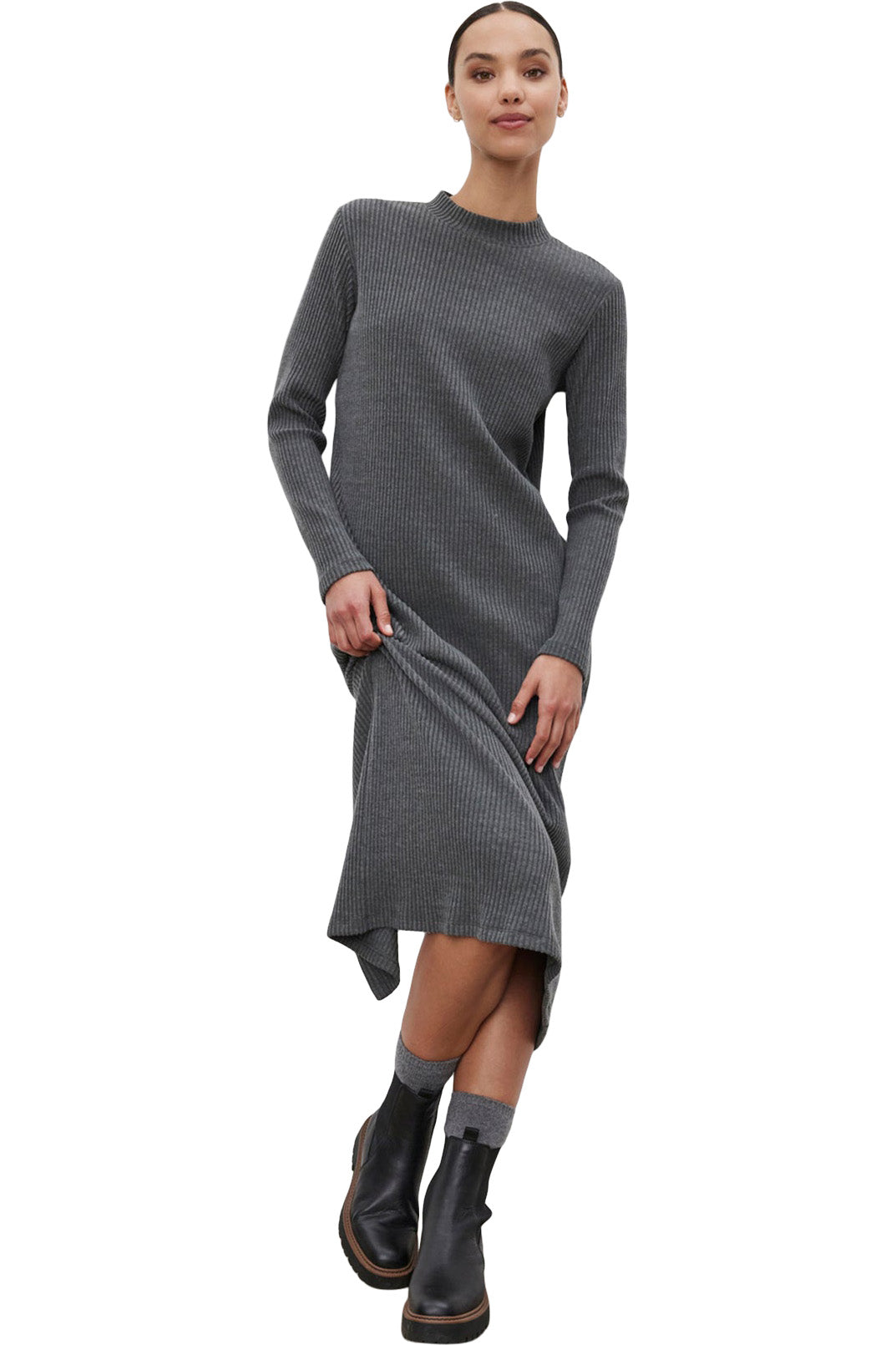 Velvet by Graham Spencer Liz Ribbed Dress L Gray