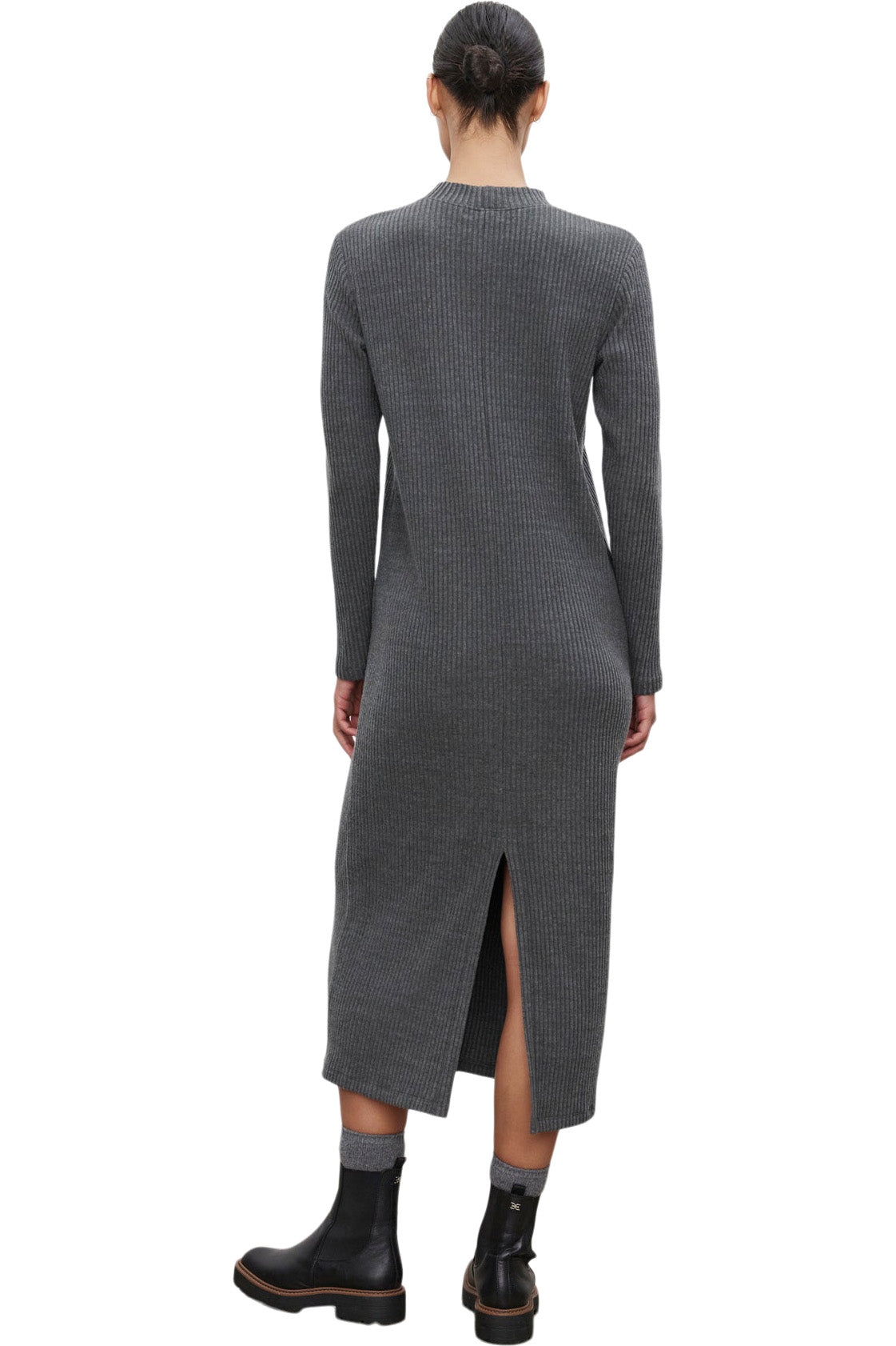 Velvet Liz Ribbed Dress in Charcoal