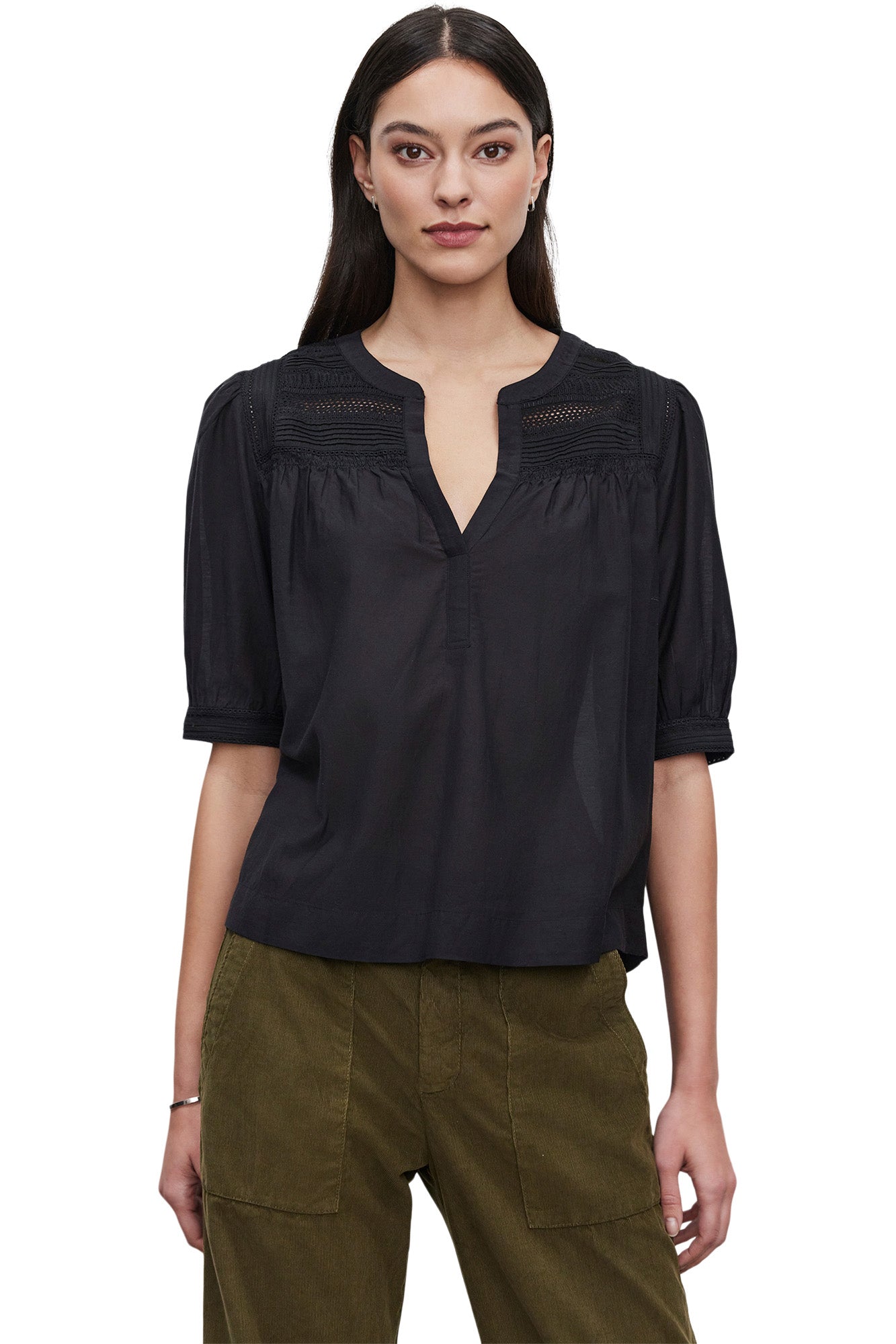 Velvet Marci Embroidered Top in Black