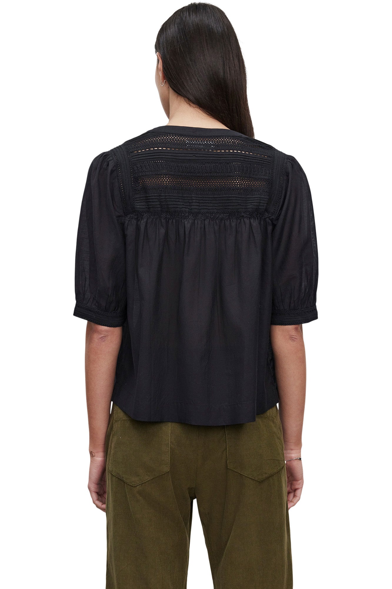 Velvet Marci Embroidered Top in Black