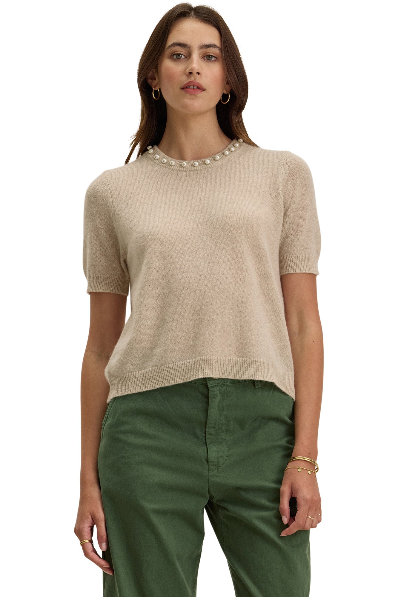 Velvet Yara Cashmere Crewneck Sweater in Wheat