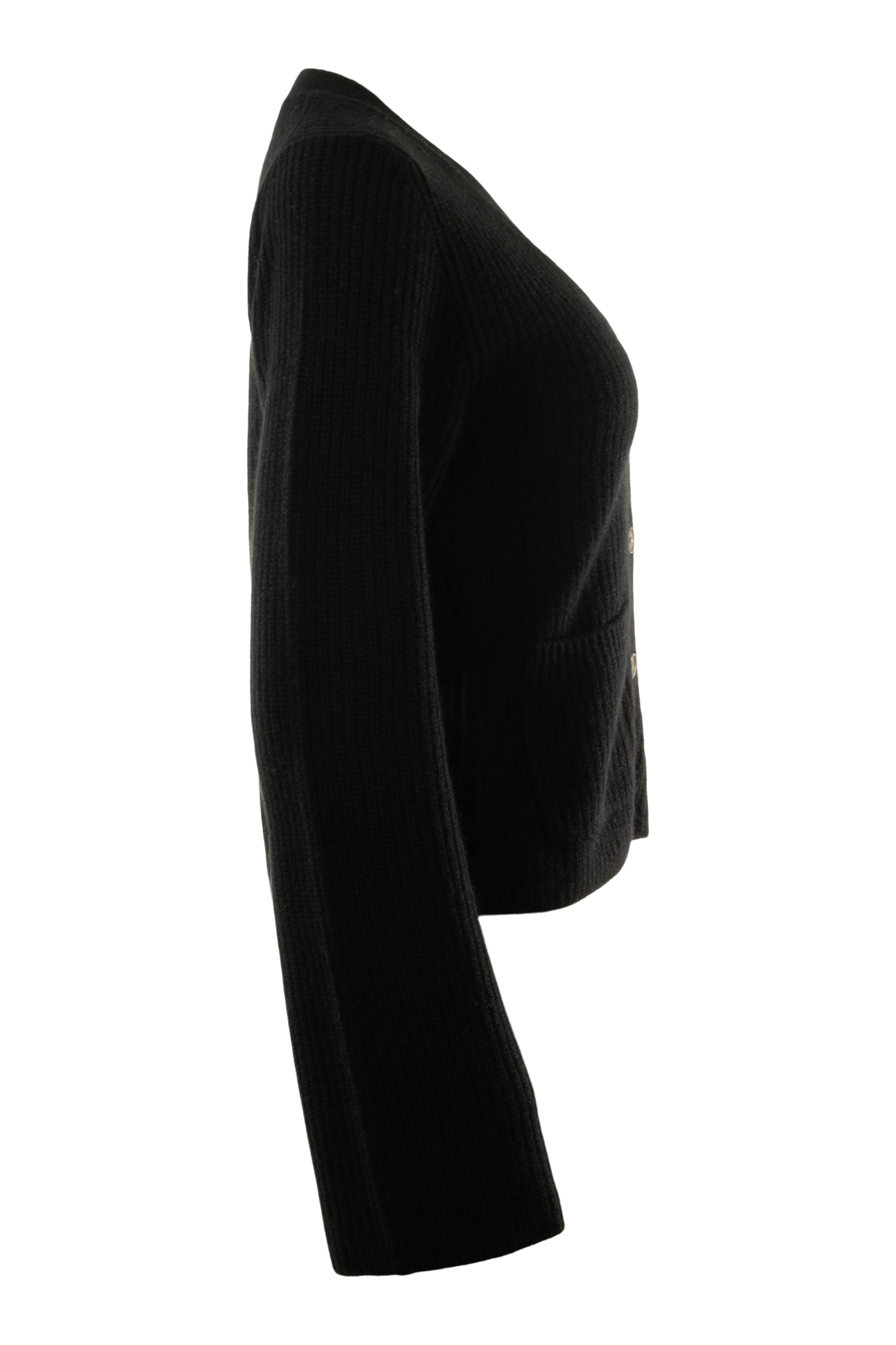 White & Warren Cashmere Fluted Sleeve Cardigan in Black