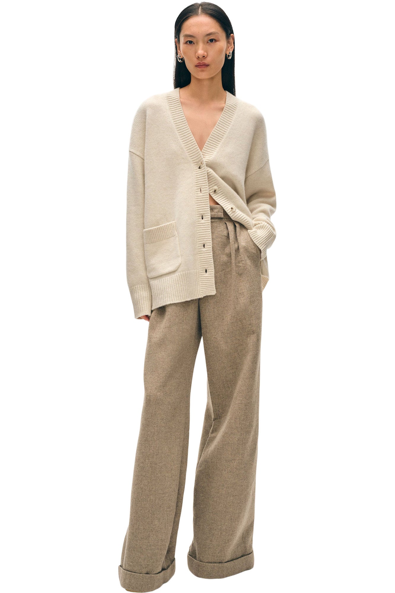 White & Warren Cashmere Luxe Pocket Cardigan in Natural Heather