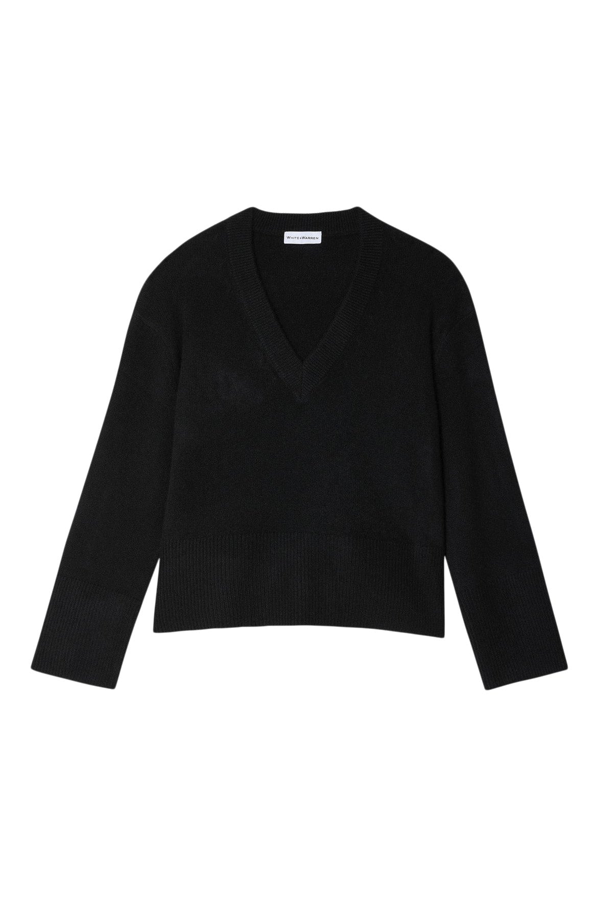 White & Warren Cashmere Side Slit V-neck in Black