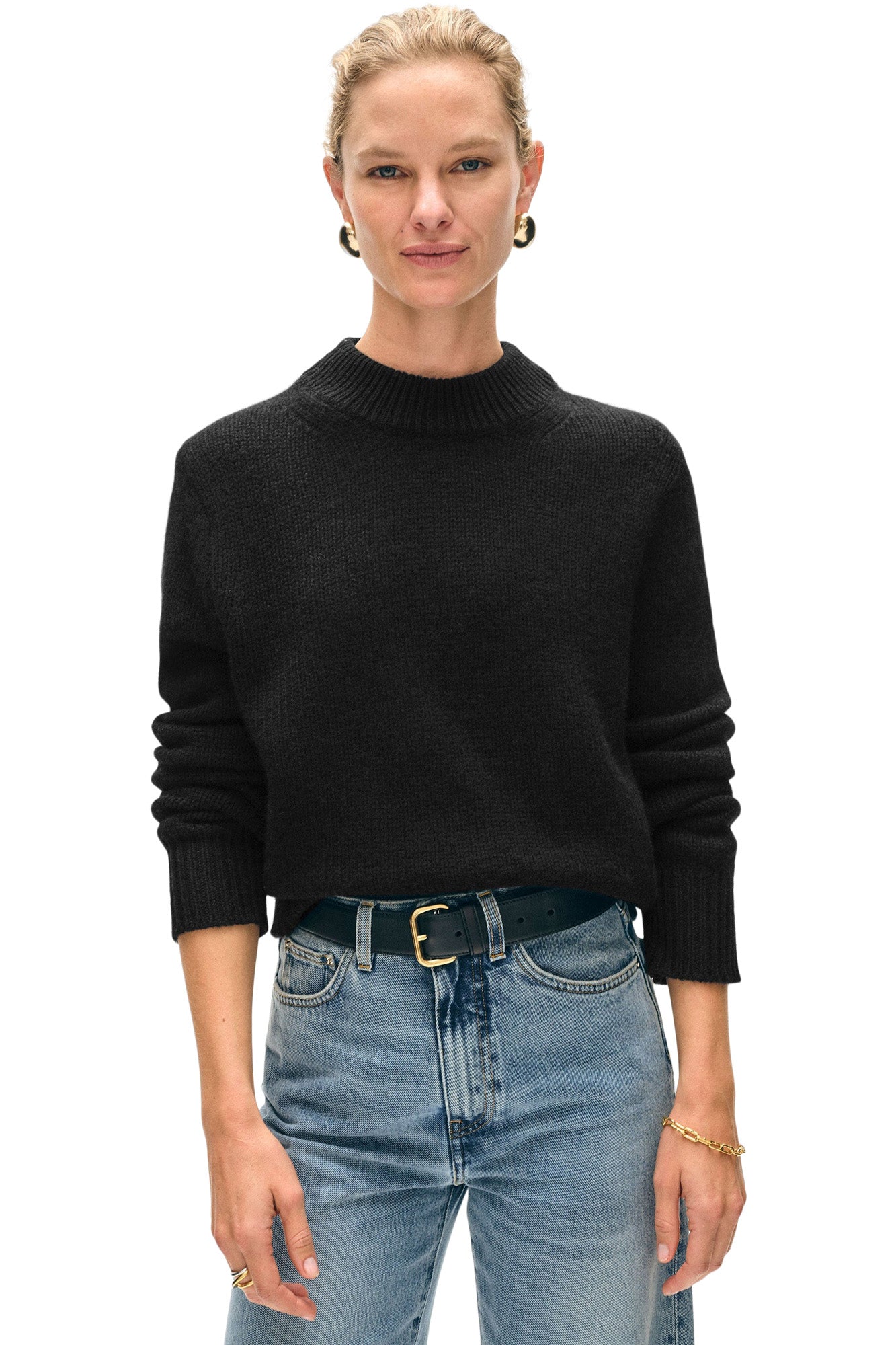 White & Warren Cashmere Air Spun Crewneck in Black