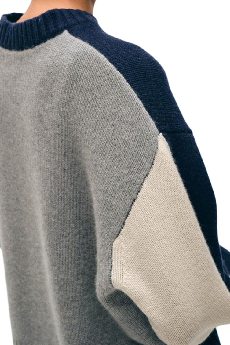 White & Warren Colorblock Sweater in Navy Combo