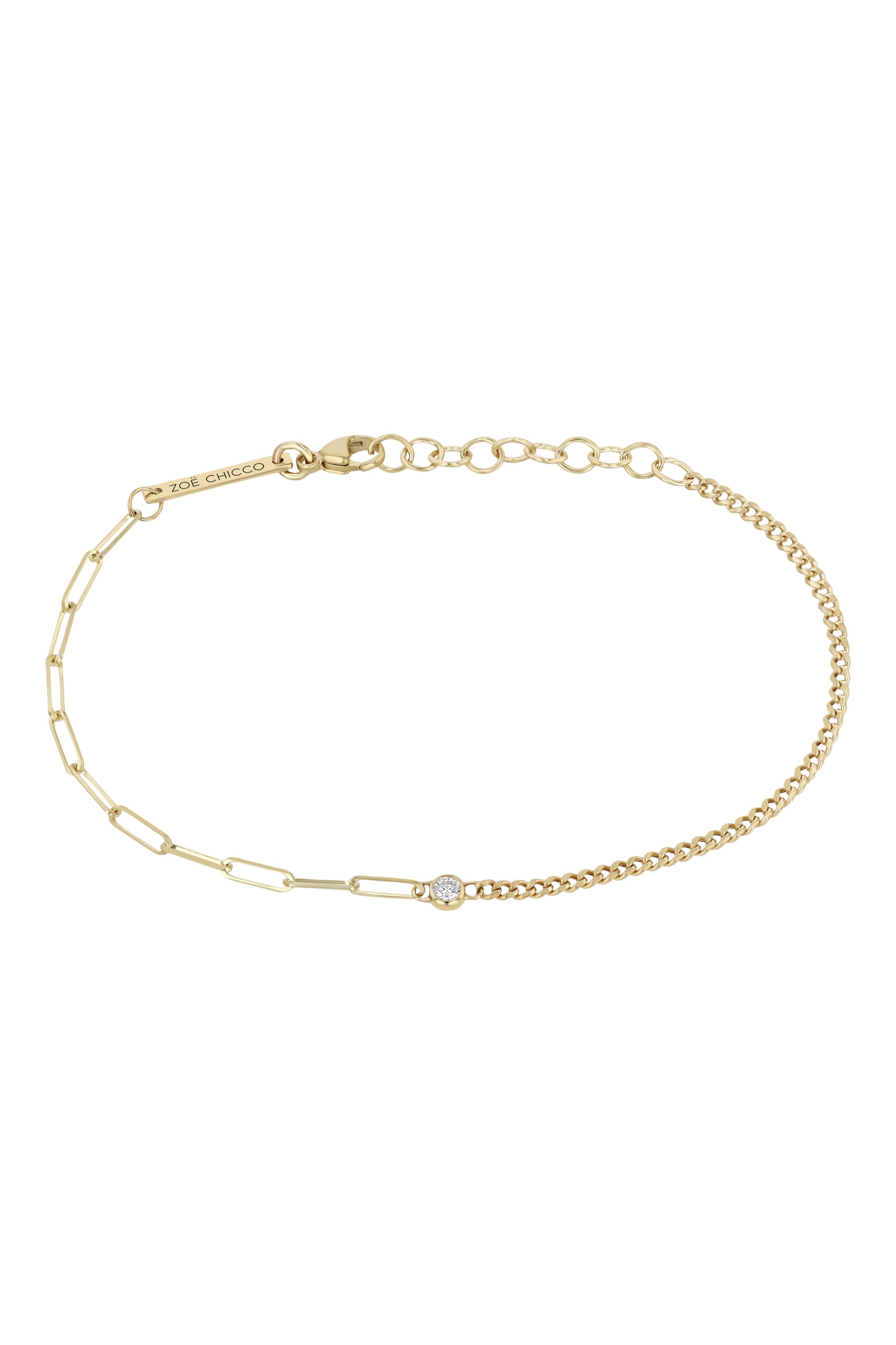 Zoe Chicco Small Paperclip & Curb Bracelet in Yellow Gold