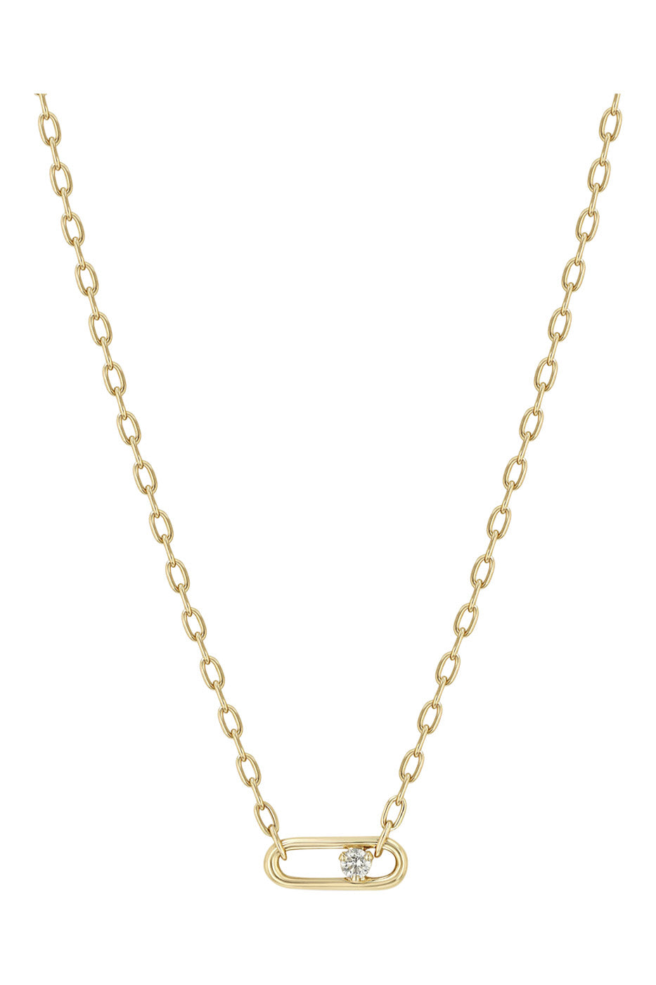 Zoe Chicco 14k Nested Diamond Large Paperclip Link Square Oval Chain Necklace in Yellow Gold