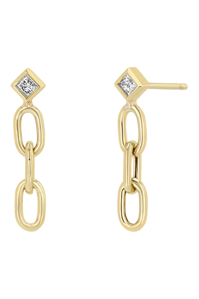 Zoe Chicco Princess Diamond Medium Square Oval Chain Drop Earrings in Yellow Gold