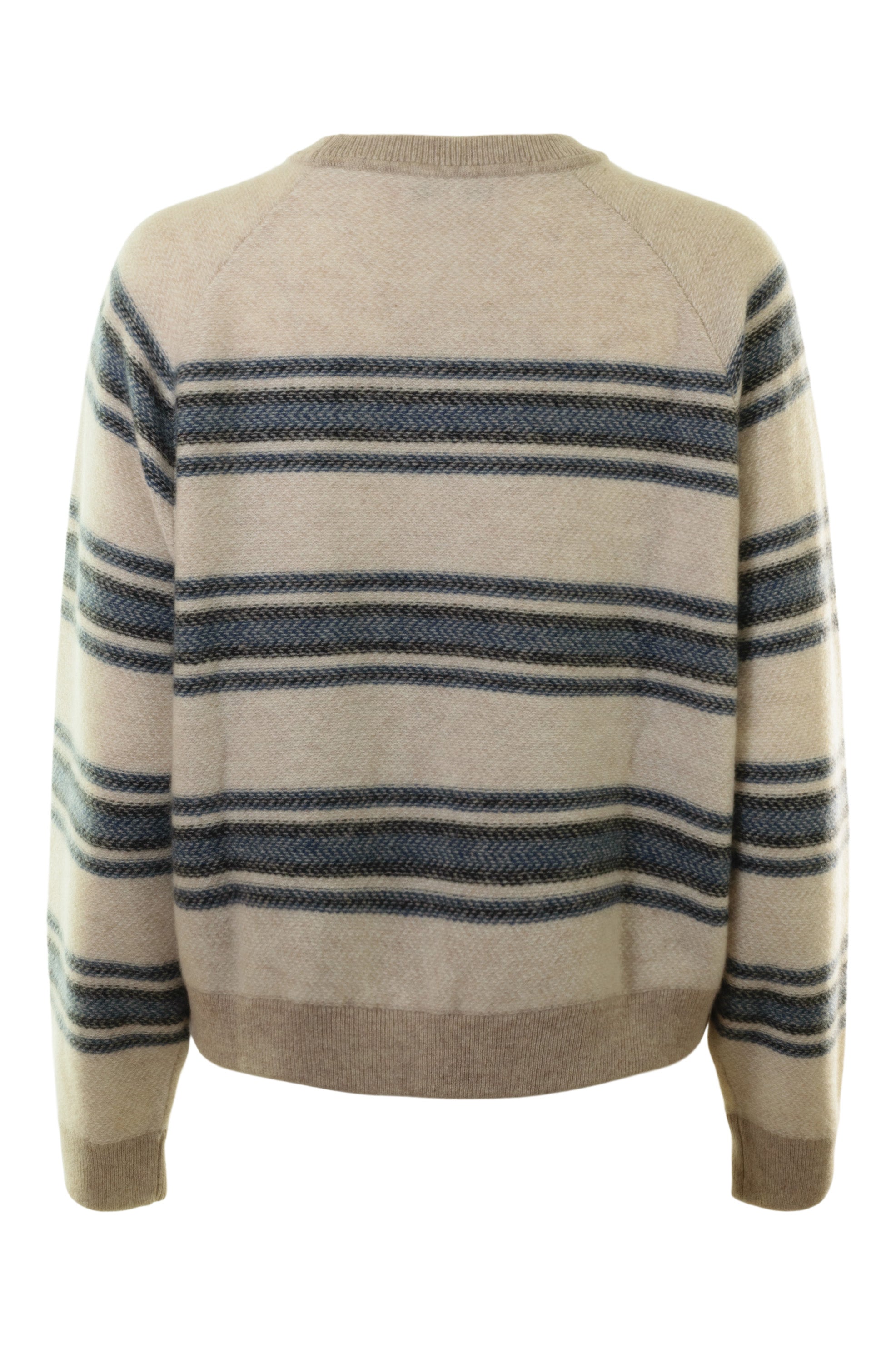 White Warren   White And Warren 20749 Cashmere Blanket Stripe Sweatshirt In Blue Combo Rear 