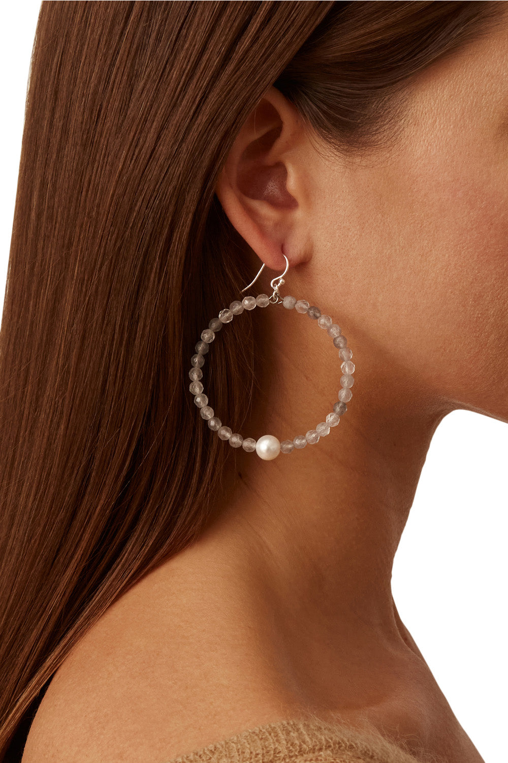 Chan Luu Grand Hoop Earrings in Grey Cloudy Quartz