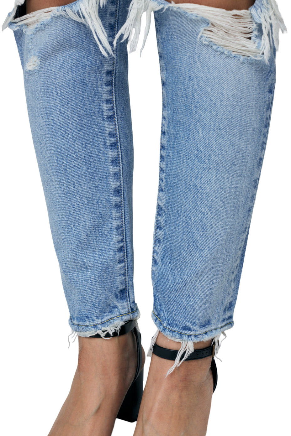 Moussy Denim May Tapered Mid Rise Jeans in Light Blue