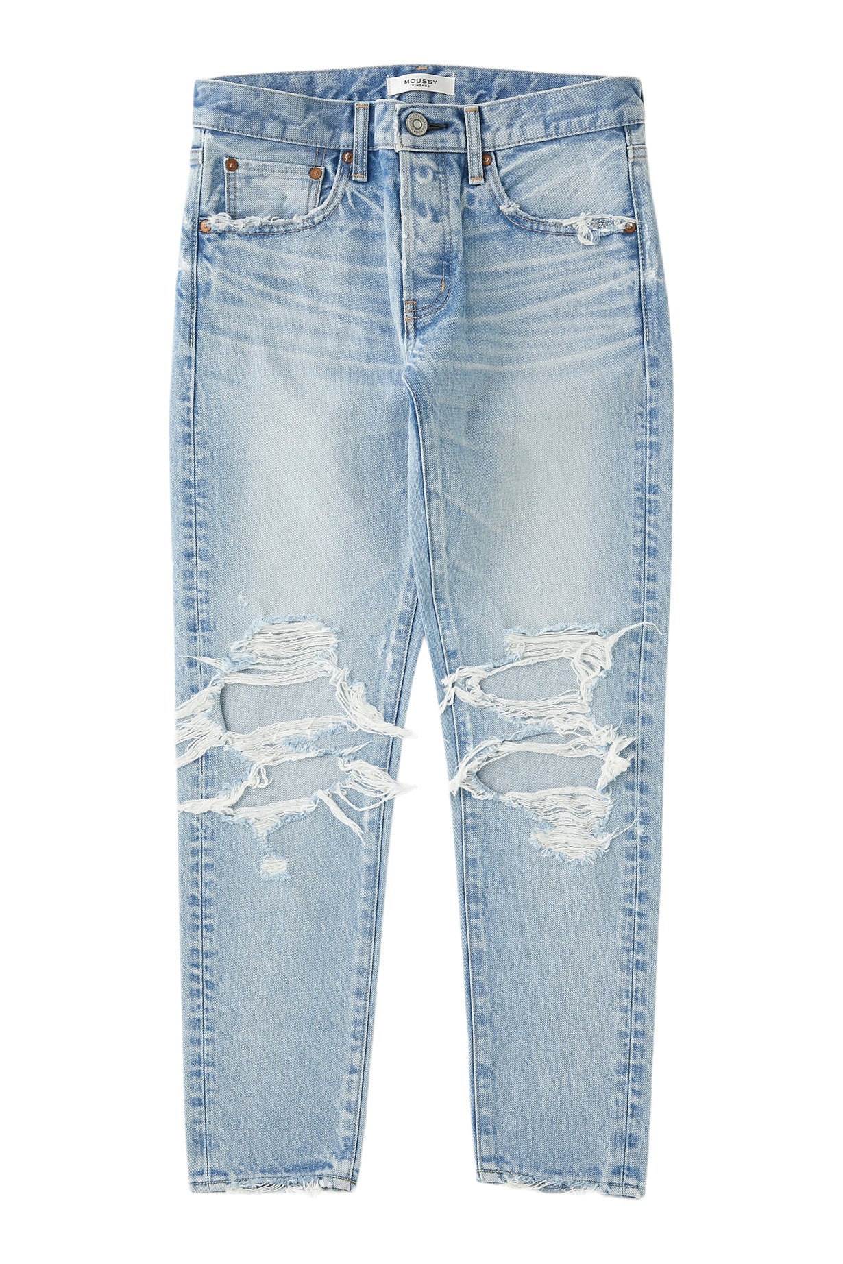 Moussy Denim May Tapered Mid Rise Jeans in Light Blue